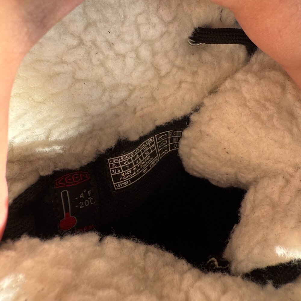 Keen Women 7 Elsa Winter Boot Sherpa Lined Mid Calf Snow Black Warm Fleece Lace - Picture 7 of 8